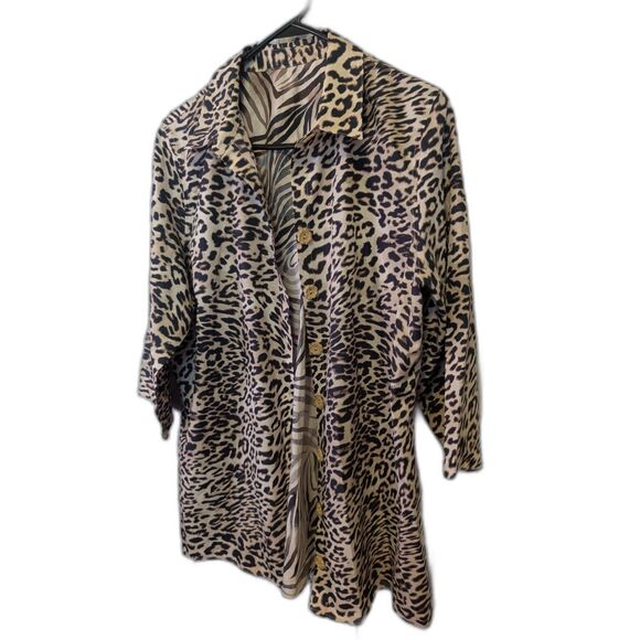 Animal Print Relaxed Fit Women's Collared Shirt Retro Y2K Safari Travel Sz L - Picture 2 of 4